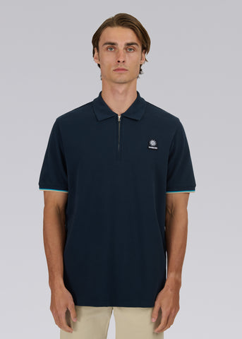 Sandbanks Badge Logo Zip Polo Shirt - Navy