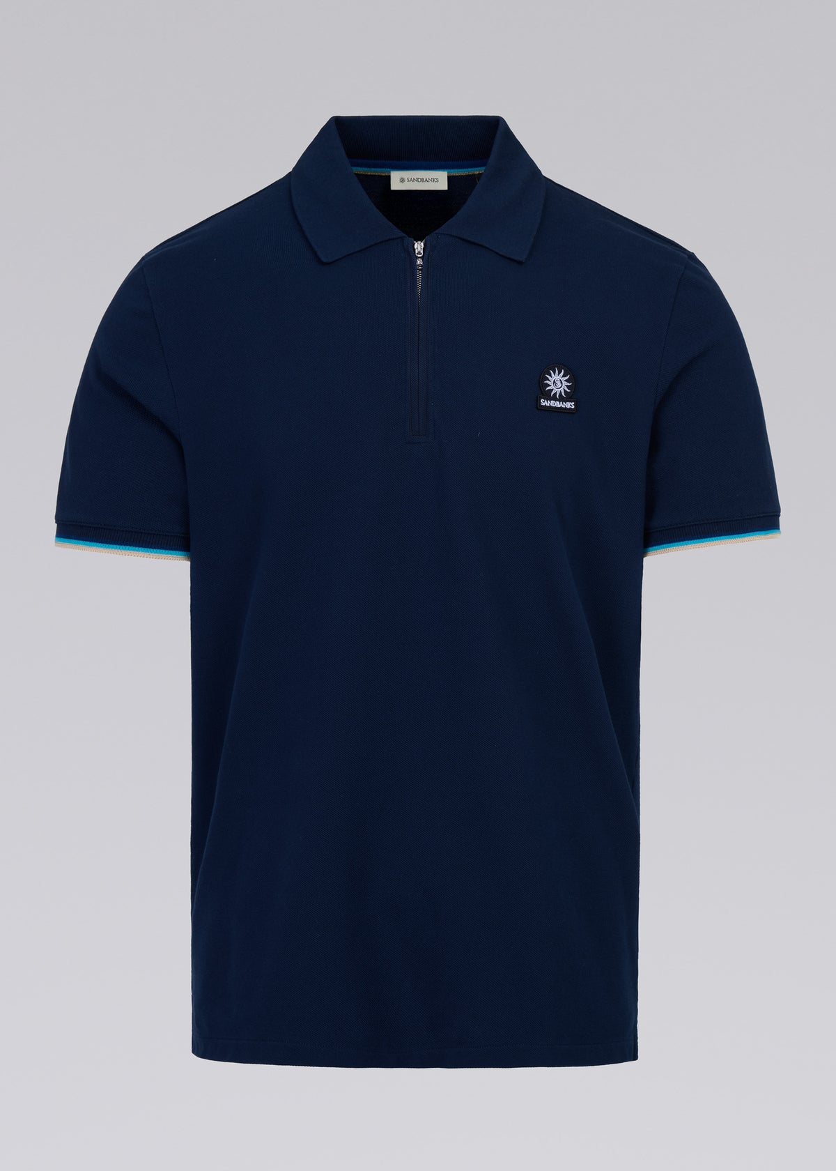 Sandbanks Badge Logo Zip Polo Shirt - Navy