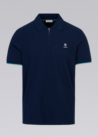 Sandbanks Badge Logo Zip Polo Shirt - Navy