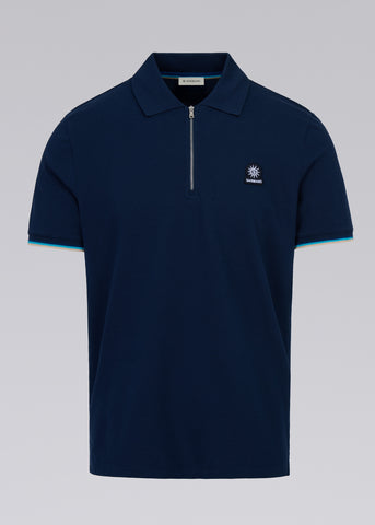 Sandbanks Badge Logo Zip Polo Shirt - Navy