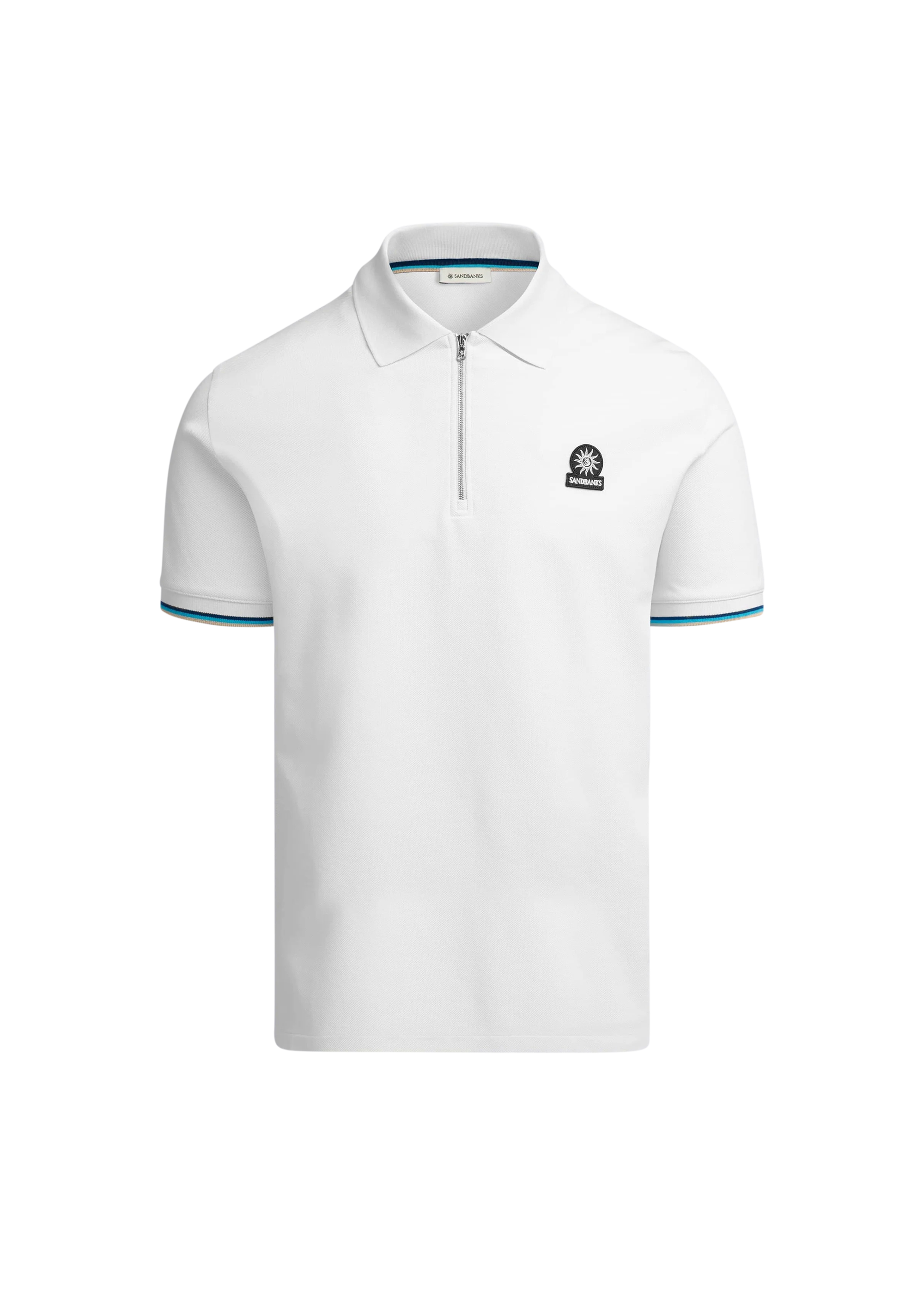 Sandbanks Badge Logo Zip Polo Shirt - White