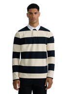Sandbanks Stripe Rugby Polo Shirt- Navy/Ecru