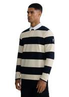 Sandbanks Stripe Rugby Polo Shirt- Navy/Ecru