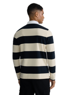 Sandbanks Stripe Rugby Polo Shirt- Navy/Ecru