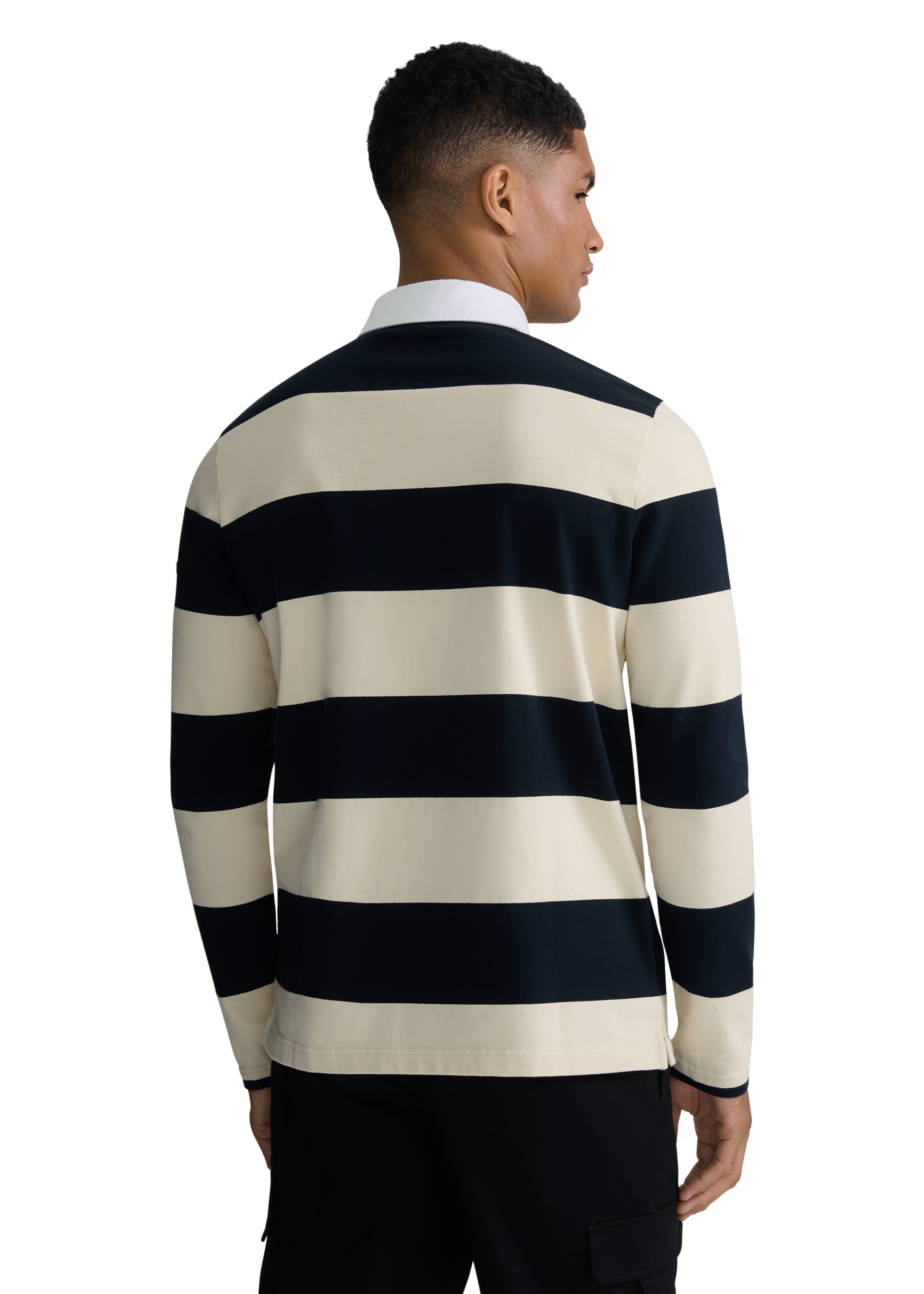 Sandbanks Stripe Rugby Polo Shirt- Navy/Ecru
