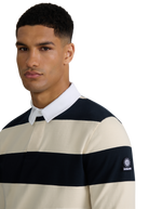 Sandbanks Stripe Rugby Polo Shirt- Navy/Ecru