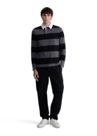 Sandbanks Stripe Rugby Polo Shirt - Black/Anthracite