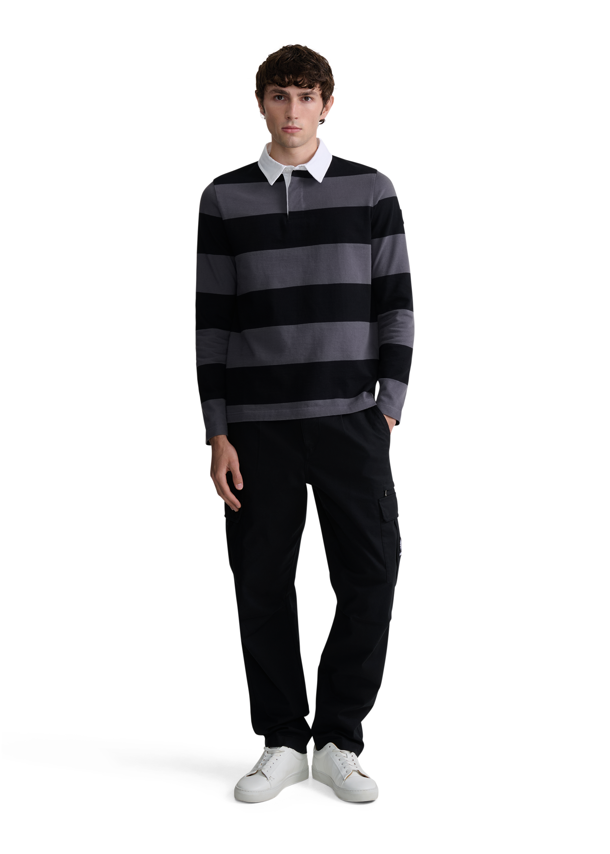 Sandbanks Stripe Rugby Polo Shirt - Black/Anthracite