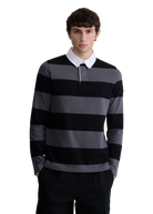 Sandbanks Stripe Rugby Polo Shirt - Black/Anthracite