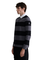Sandbanks Stripe Rugby Polo Shirt - Black/Anthracite