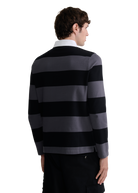 Sandbanks Stripe Rugby Polo Shirt - Black/Anthracite