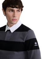 Sandbanks Stripe Rugby Polo Shirt - Black/Anthracite