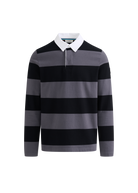 Sandbanks Stripe Rugby Polo Shirt - Black/Anthracite