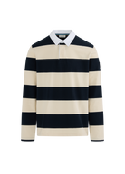 Sandbanks Stripe Rugby Polo Shirt- Navy/Ecru