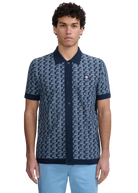 Sandbanks Jacquard Full Button Polo Shirt - Navy