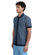 Sandbanks Jacquard Full Button Polo Shirt - Navy