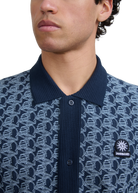 Sandbanks Jacquard Full Button Polo Shirt - Navy