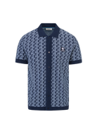 Sandbanks Jacquard Full Button Polo Shirt - Navy