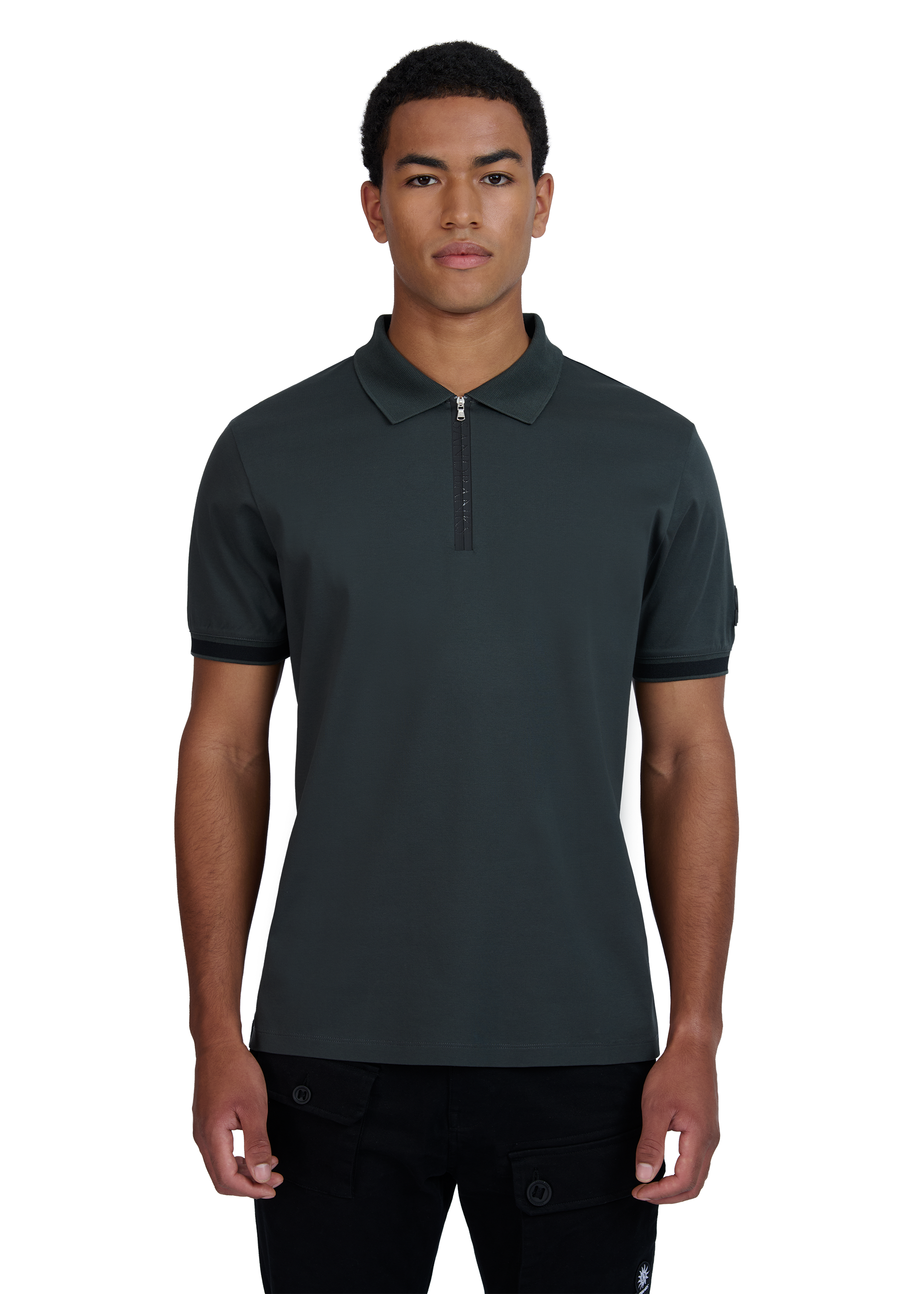 Sandbanks Silicone Zip Polo Shirt - Anthracite on model