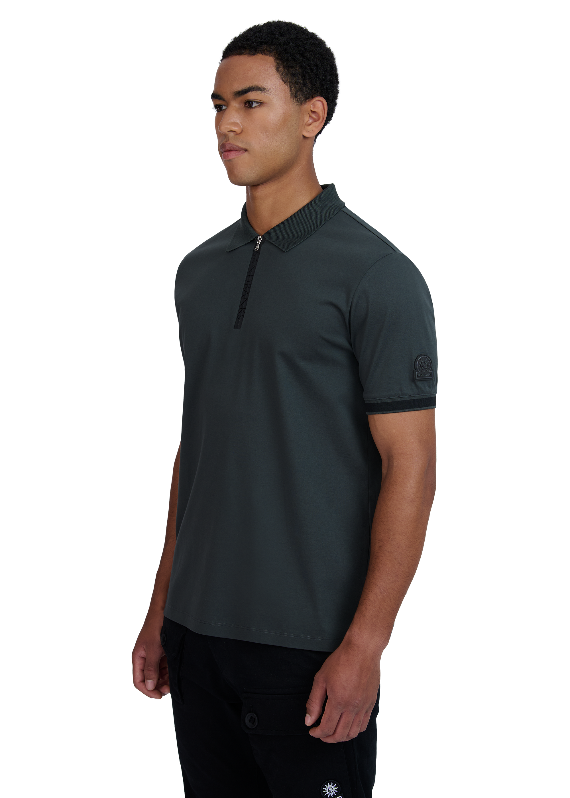 Sandbanks Silicone Zip Polo Shirt - Anthracite on model