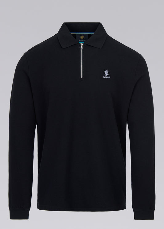 Sandbanks Badge Logo Long Sleeve Zip Polo Shirt - Black