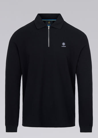 Sandbanks Badge Logo Long Sleeve Zip Polo Shirt - Black