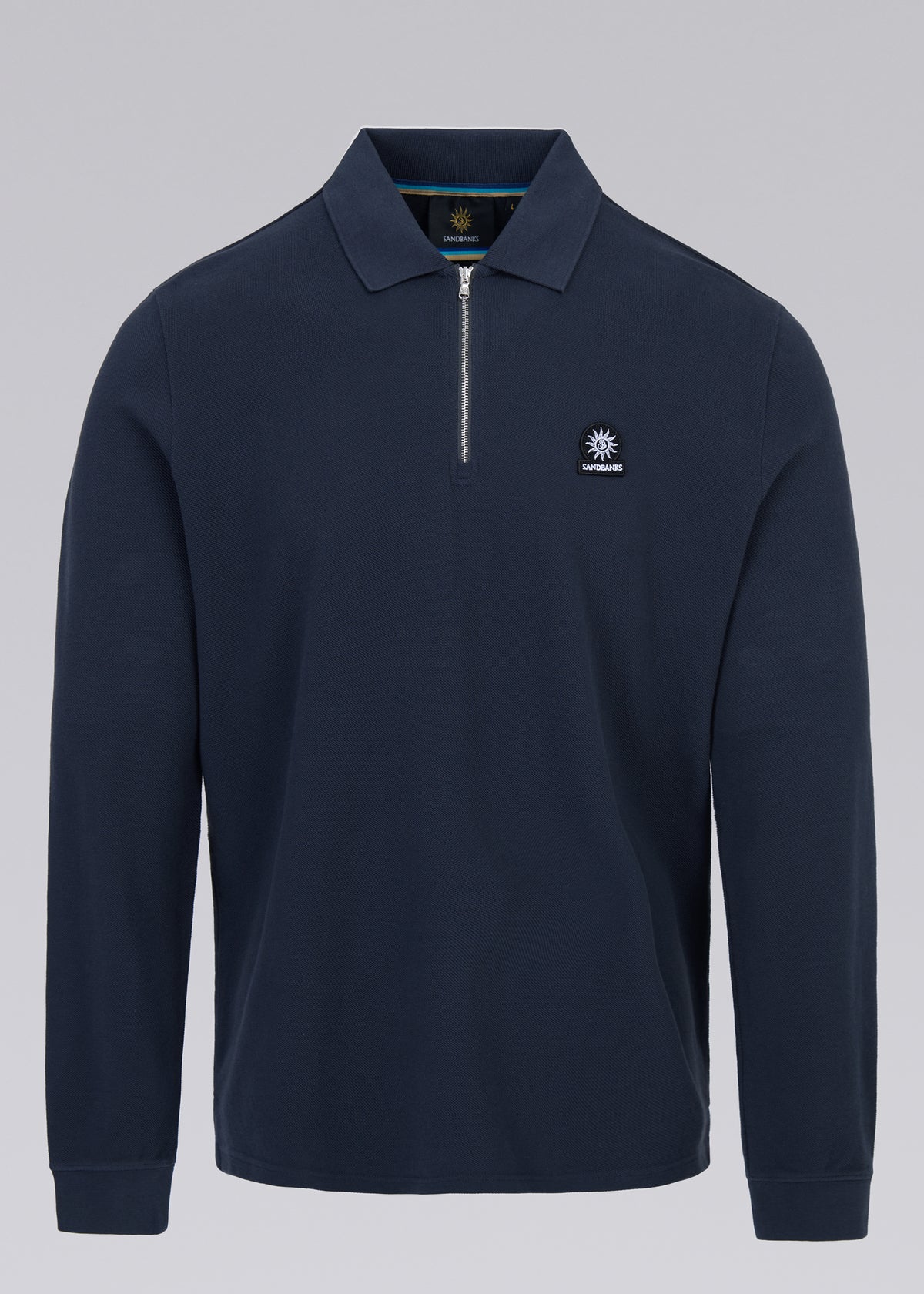 Sandbanks Badge Logo Long Sleeve Zip Polo Shirt - Anthracite