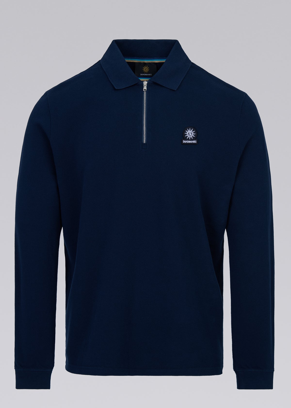 Sandbanks Badge Logo Long Sleeve Zip Polo Shirt - Navy