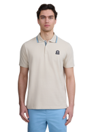 Sandbanks Stripe Tape Placket Polo - Stone