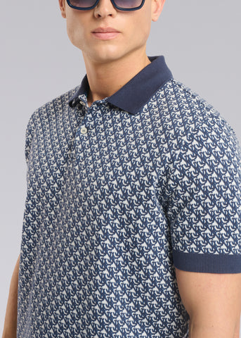 Sandbanks Jacquard Monogram Polo Shirt - Navy