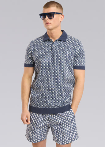 Sandbanks Jacquard Monogram Polo Shirt - Navy