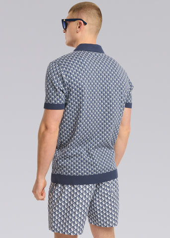 Sandbanks Jacquard Monogram Polo Shirt - Navy