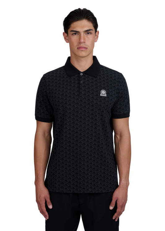 Sandbanks Jacquard Monogram Polo Shirt - Black