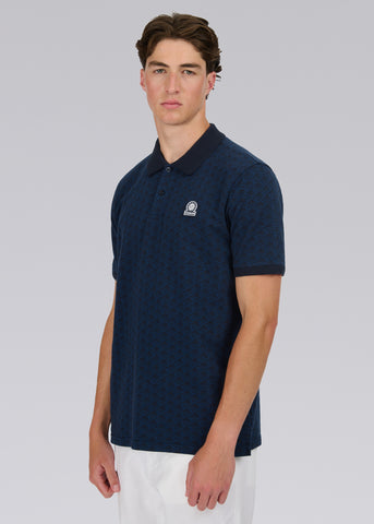 Sandbanks Jacquard Monogram Polo Shirt - Navy