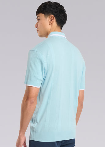 Sandbanks Jacquard Stripe Knit Polo Shirt - Crystal Blue