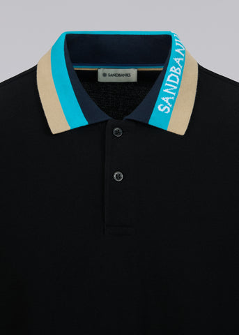 Sandbanks Tri-Colour Collar Polo Shirt - Black