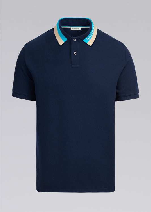 Sandbanks Tri-Colour Collar Polo Shirt - Navy