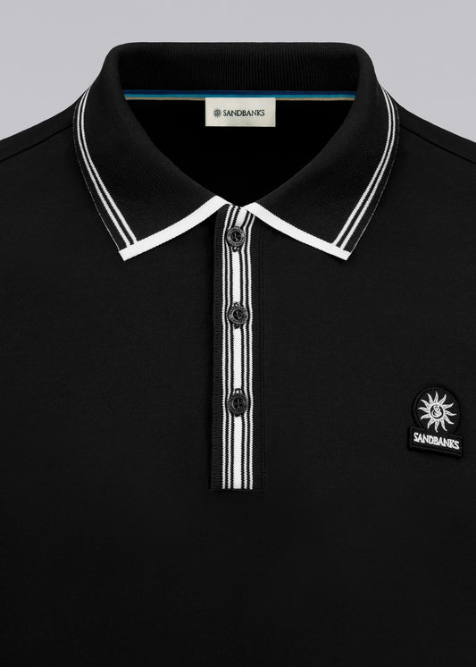 Sandbanks Contrast Stripe Polo Shirt - Black