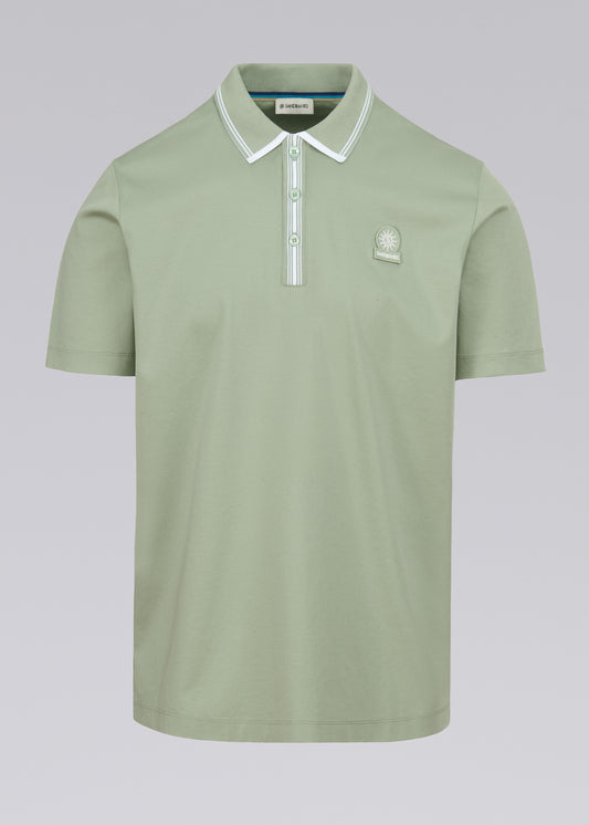 Sandbanks Contrast Stripe Polo Shirt - Sage