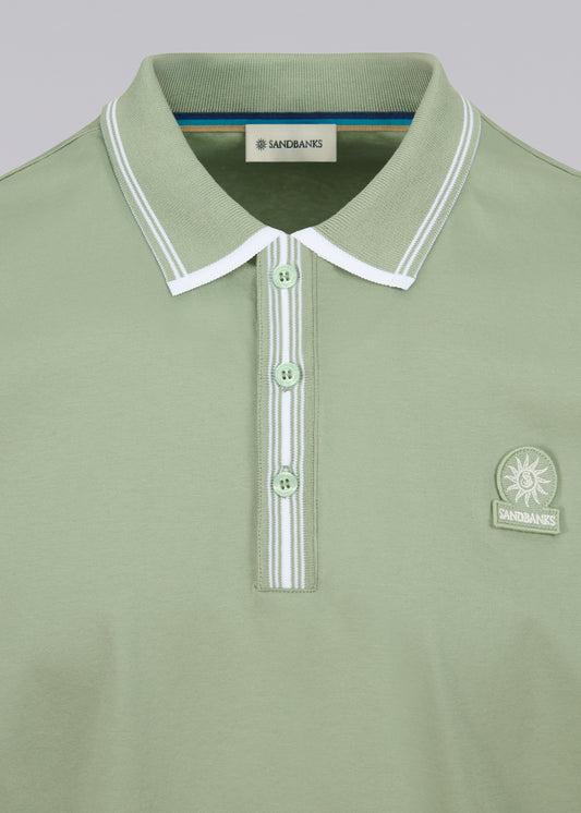 Sandbanks Contrast Stripe Polo Shirt - Sage