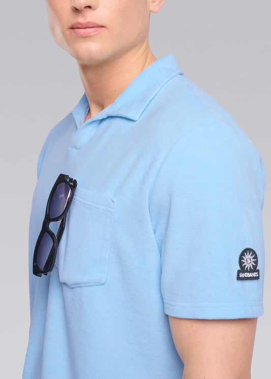 Sandbanks Revere Collar Towelling Polo Shirt - Crystal Blue