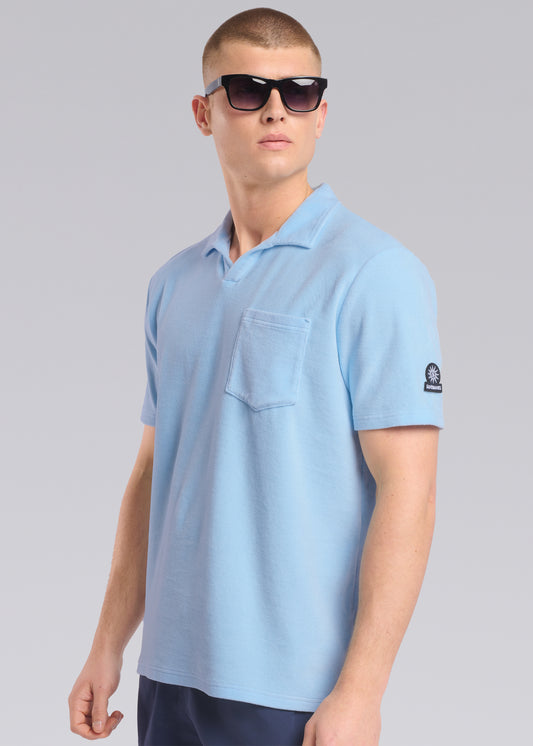 Sandbanks Revere Collar Towelling Polo Shirt - Crystal Blue