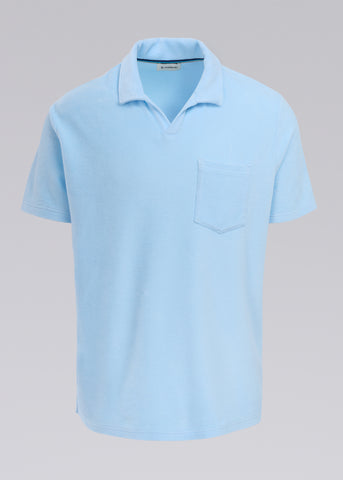 Sandbanks Revere Collar Towelling Polo Shirt - Crystal Blue