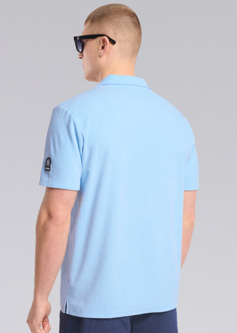 Sandbanks Revere Collar Towelling Polo Shirt - Crystal Blue