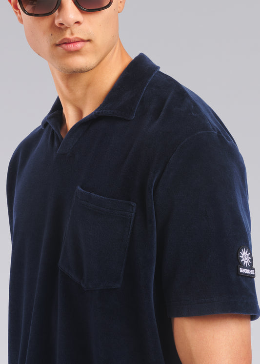Sandbanks Revere Collar Towelling Polo Shirt - Navy