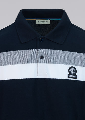 Sandbanks Jacquard Stripe Polo Shirt - Navy
