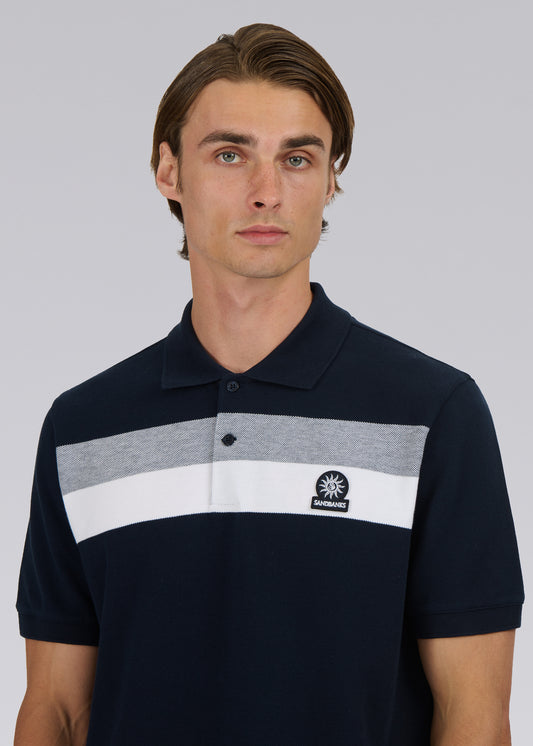 Sandbanks Jacquard Stripe Polo Shirt - Navy