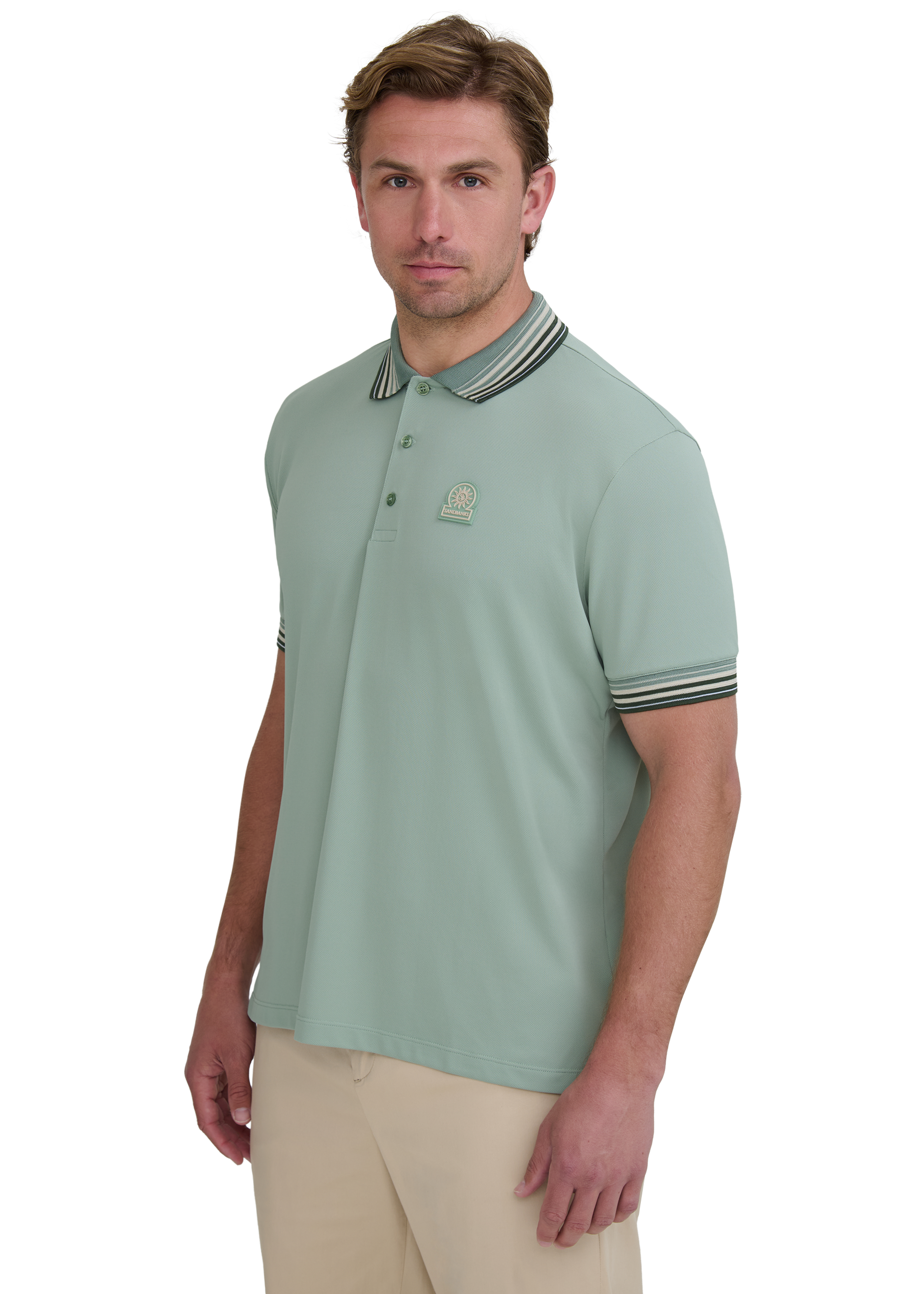 Sandbanks Gradient Rib Polo Shirt - Sage