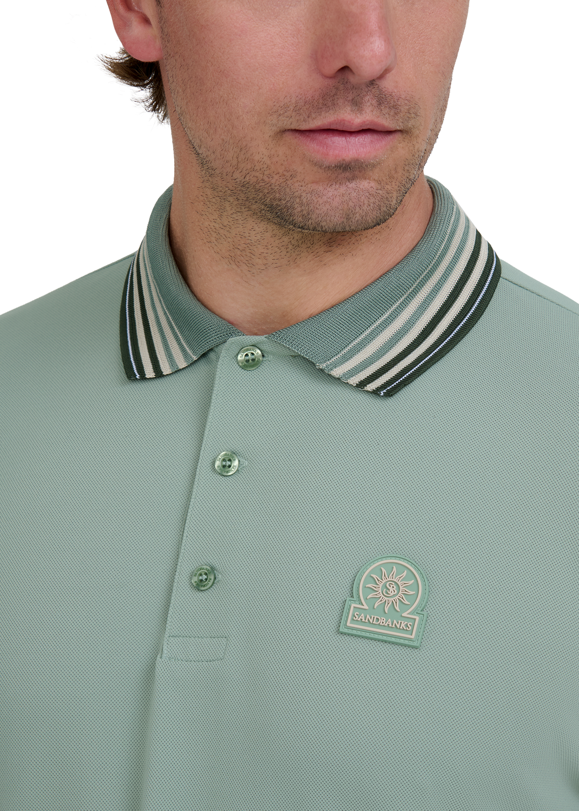 Sandbanks Gradient Rib Polo Shirt - Sage