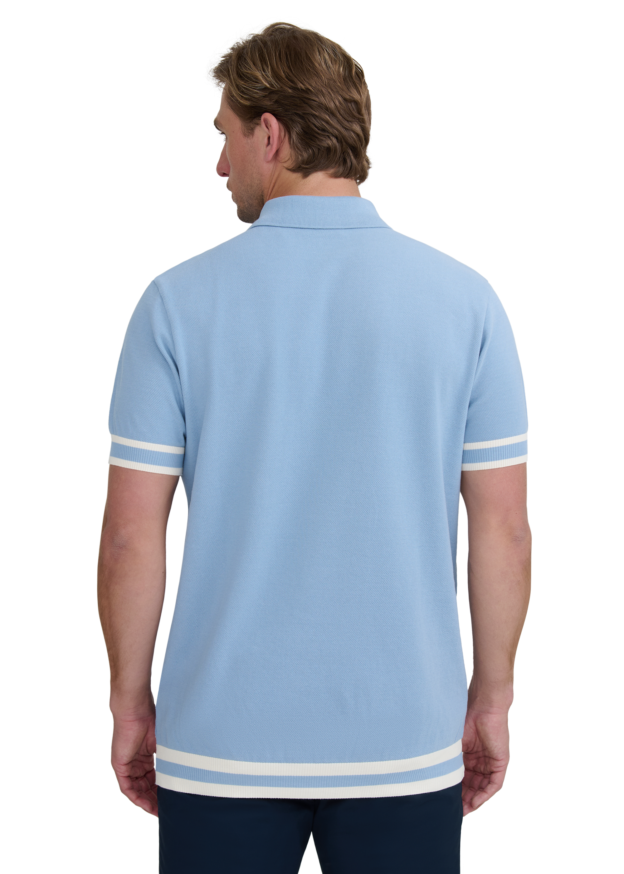Stripe Hem Polo Shirt - Dusty Blue